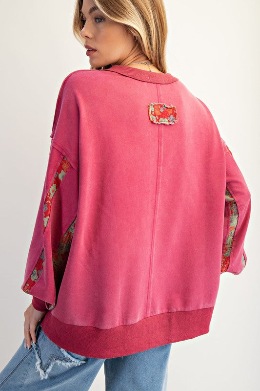 Autumn Women Clothing Printed Stitching Crew Neck Pullover Sweatshirt Casual Top Women