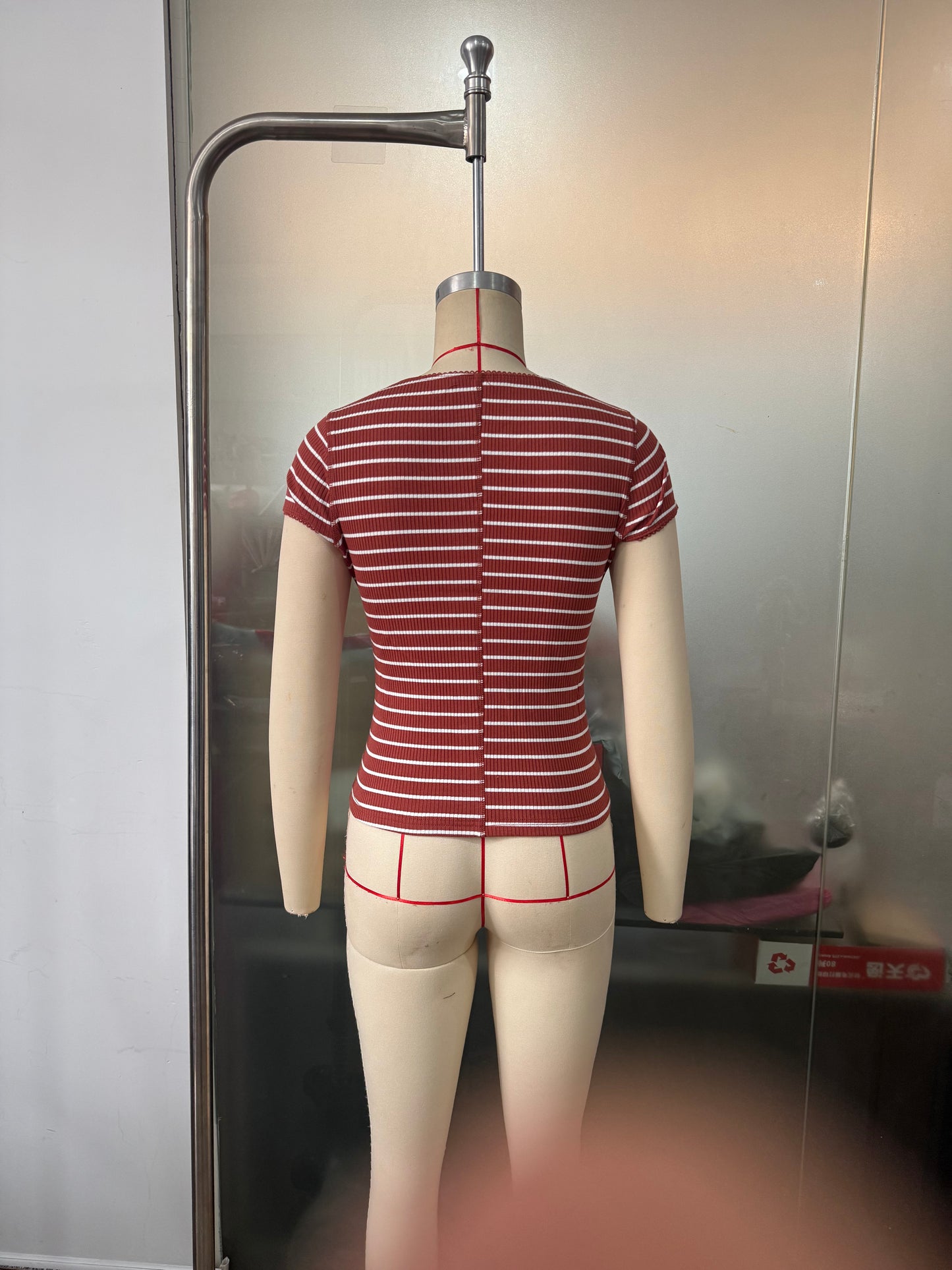 Women round Neck Knitted Sunken Stripe Short Sleeve Button Short Cardigan Striped Top