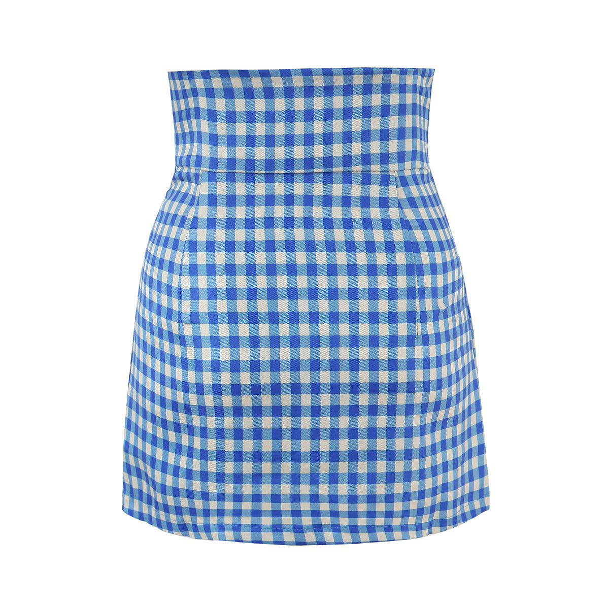 Women Blue White Plaid Slim A line Skirt