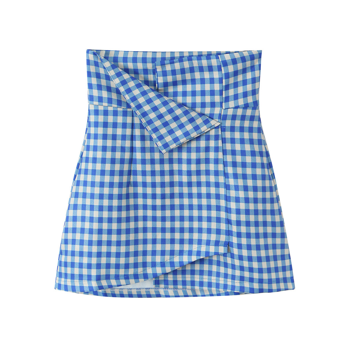 Women Blue White Plaid Slim A line Skirt