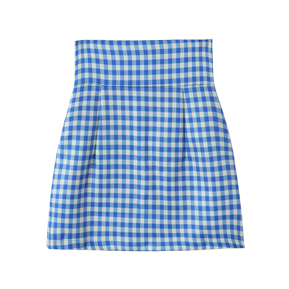 Women Blue White Plaid Slim A line Skirt