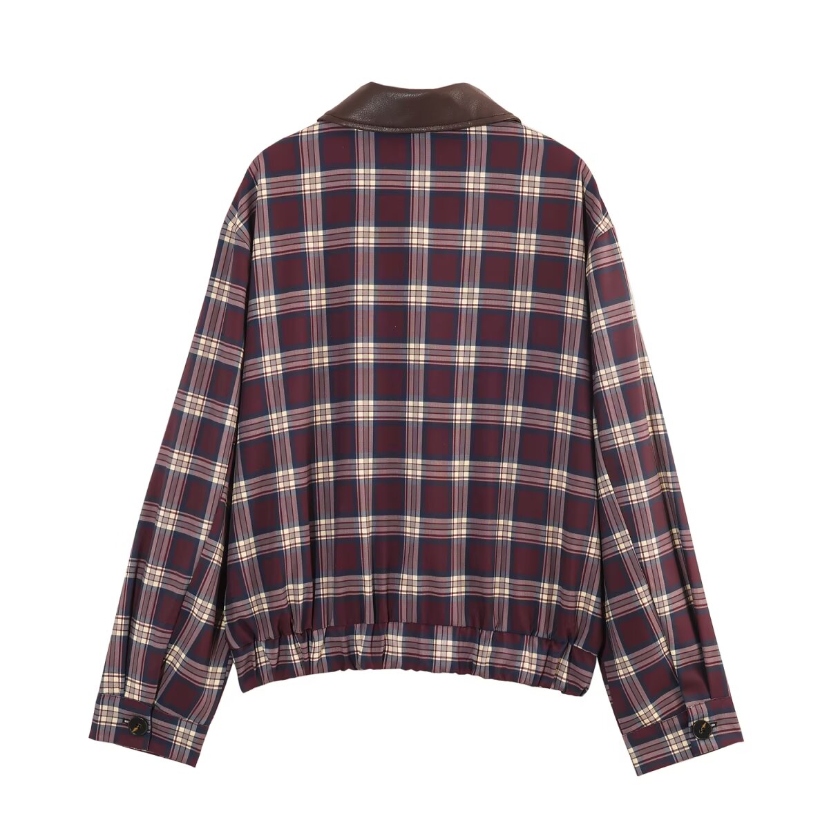 Women Leather Effect Plaid Collared Pilot Coat Plaid Wide Pleated Culottes Sets