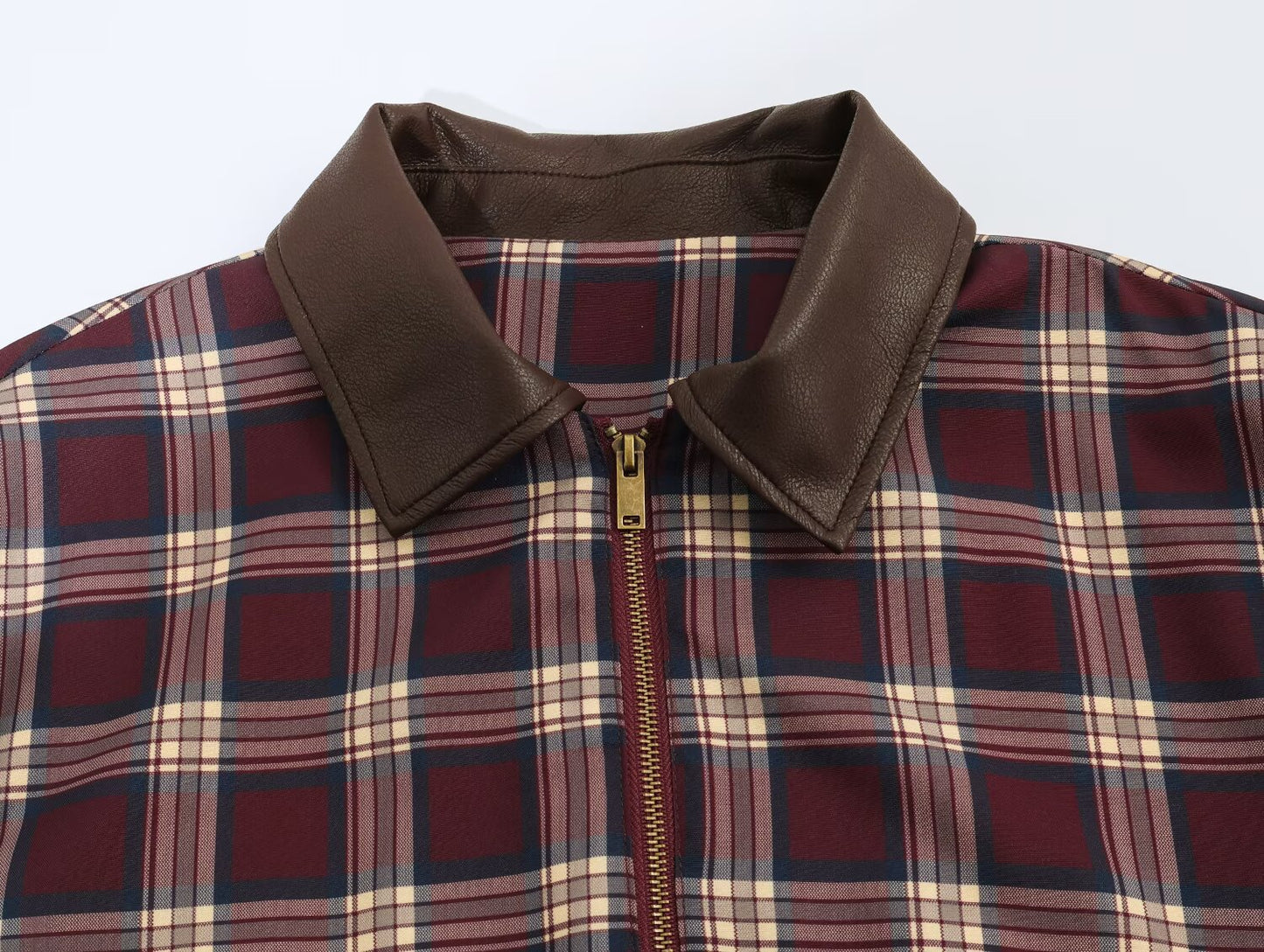 Women Leather Effect Plaid Collared Pilot Coat Plaid Wide Pleated Culottes Sets