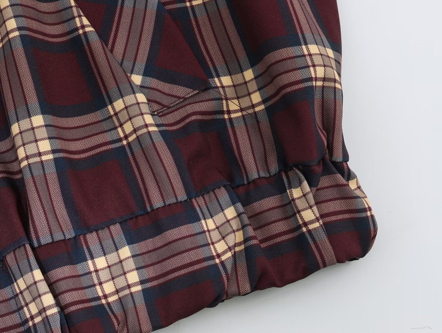 Women Leather Effect Plaid Collared Pilot Coat Plaid Wide Pleated Culottes Sets