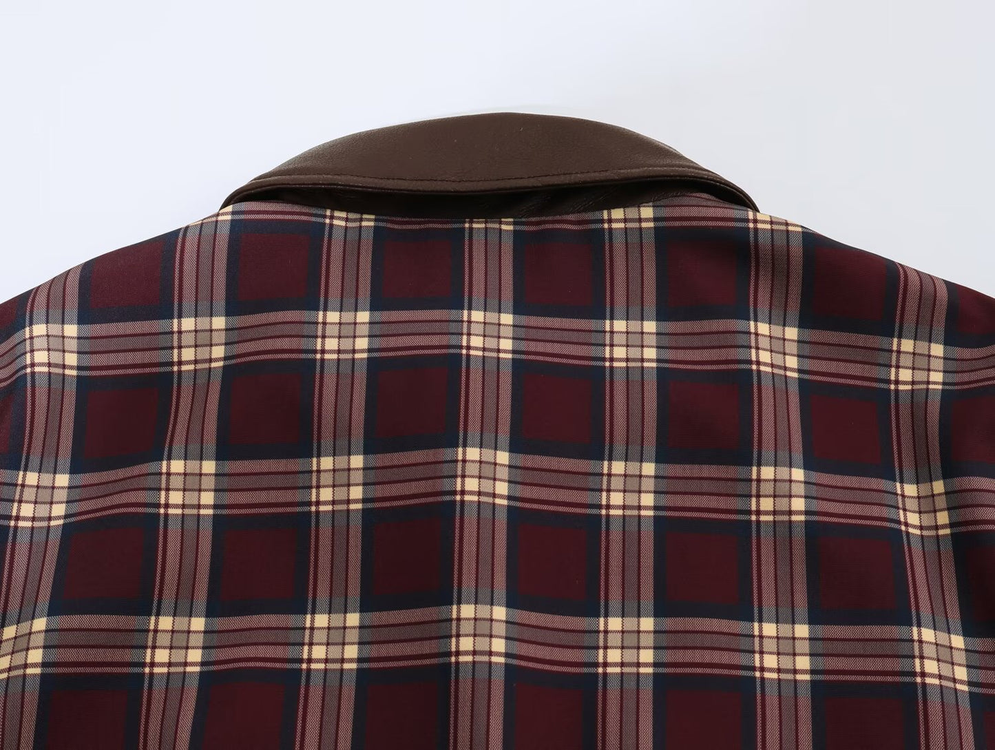 Women Leather Effect Plaid Collared Pilot Coat Plaid Wide Pleated Culottes Sets