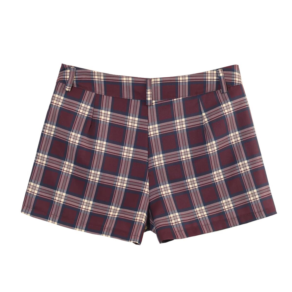 Women Leather Effect Plaid Collared Pilot Coat Plaid Wide Pleated Culottes Sets