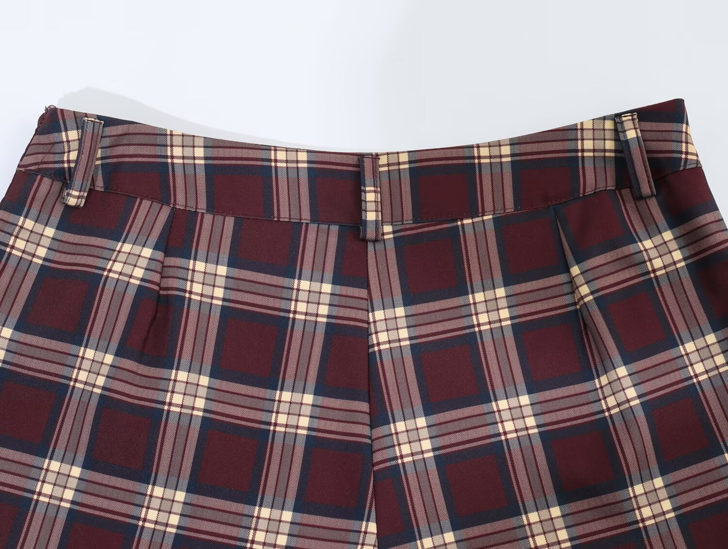 Women Leather Effect Plaid Collared Pilot Coat Plaid Wide Pleated Culottes Sets