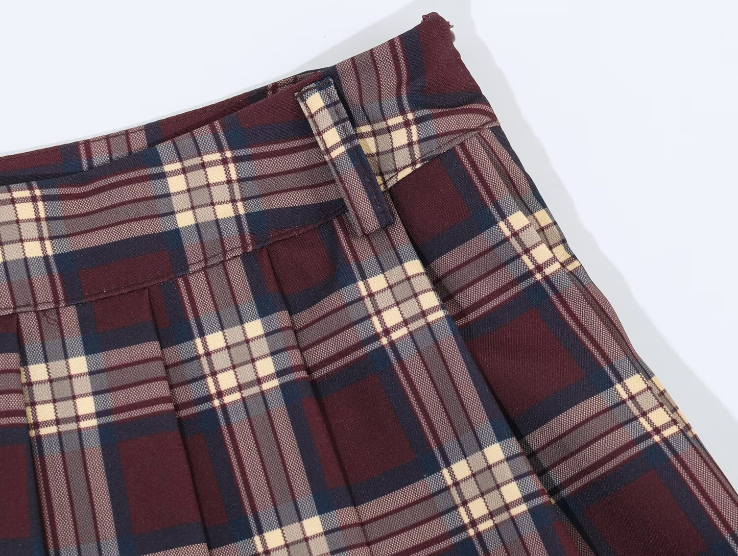 Women Leather Effect Plaid Collared Pilot Coat Plaid Wide Pleated Culottes Sets