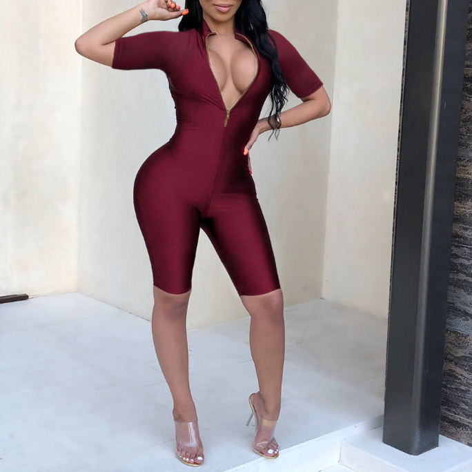 Sexy Deep V Plunge Zipper Front Back Wear Romper Club Wear