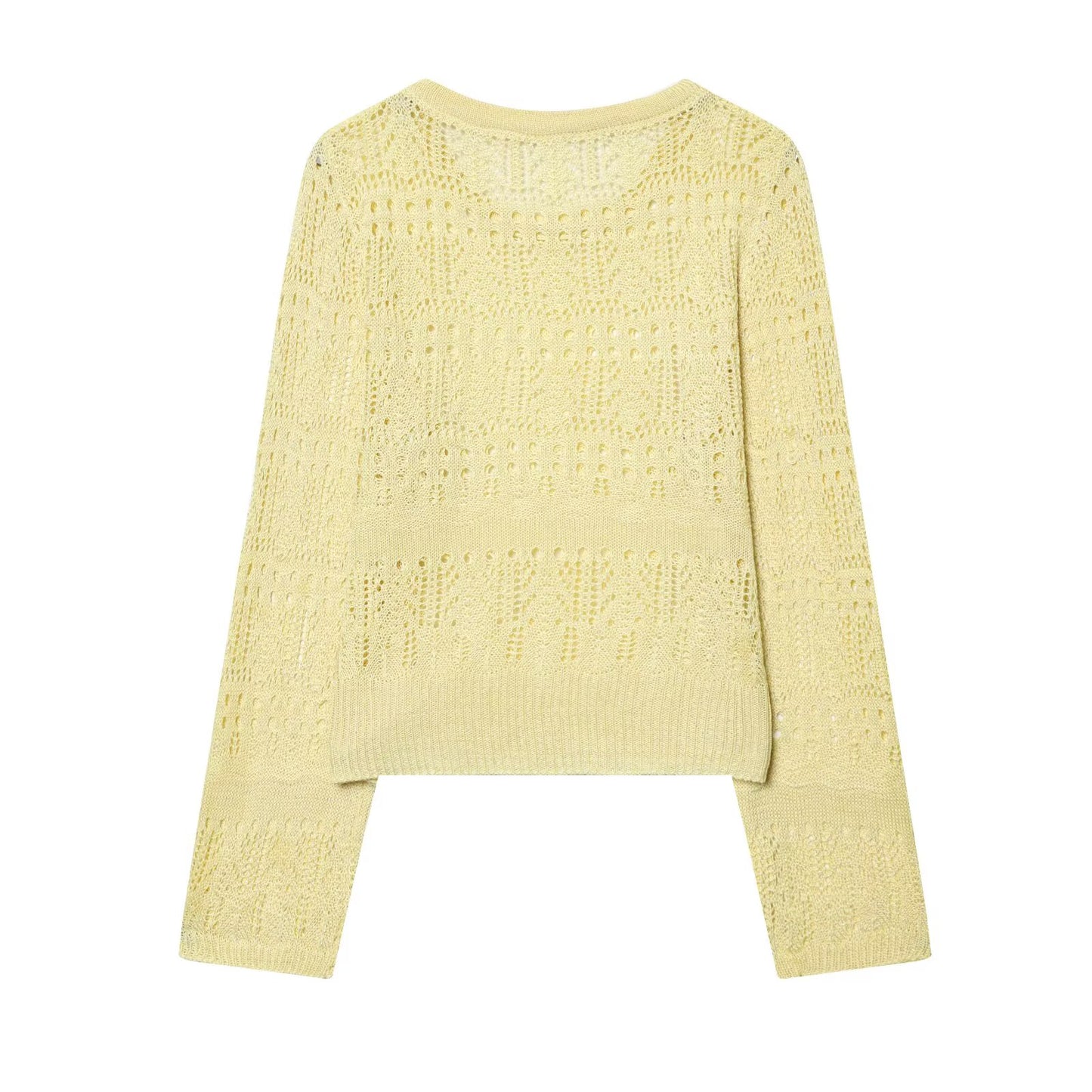 Women Clothing Spring Summer Sweet Girlish Blouse round Neck Long Sleeve Candy Hollow Out Sweater