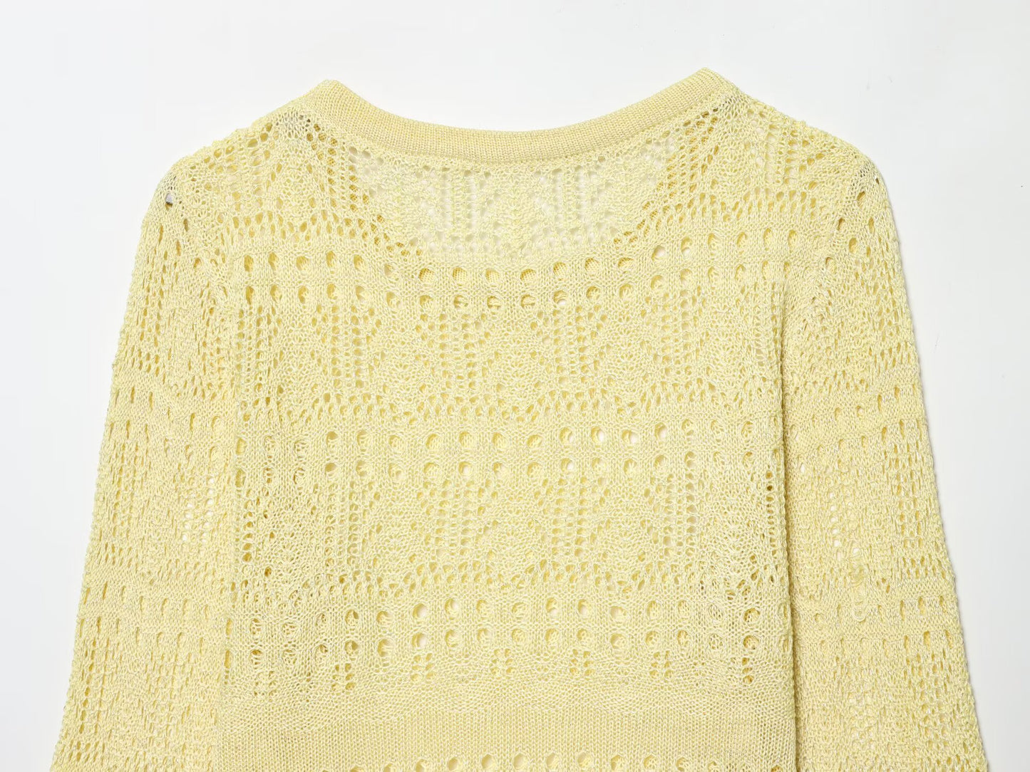 Women Clothing Spring Summer Sweet Girlish Blouse round Neck Long Sleeve Candy Hollow Out Sweater