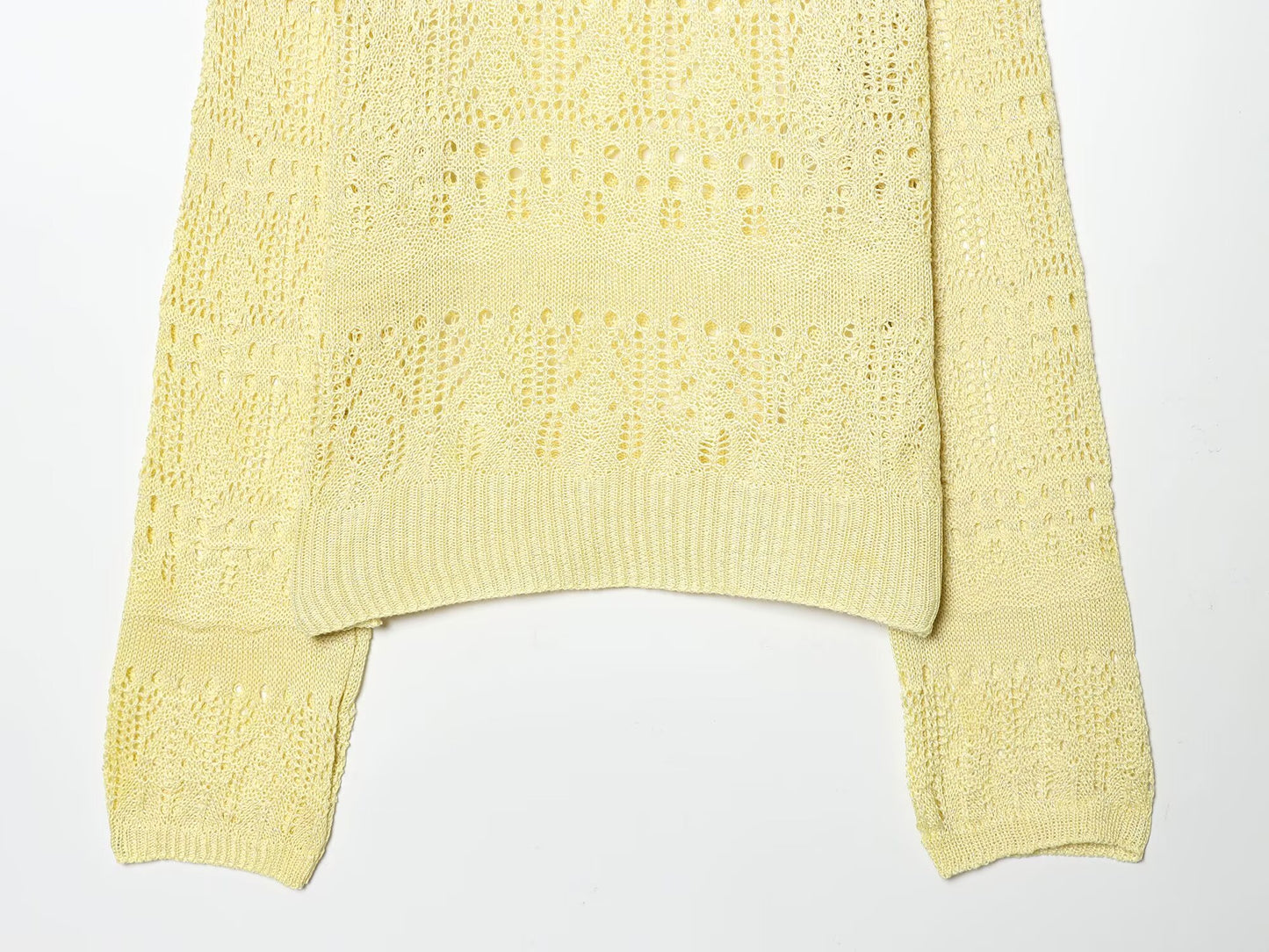 Women Clothing Spring Summer Sweet Girlish Blouse round Neck Long Sleeve Candy Hollow Out Sweater