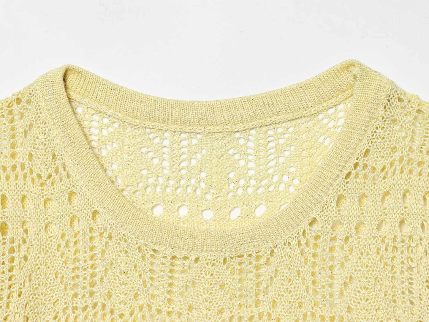 Women Clothing Spring Summer Sweet Girlish Blouse round Neck Long Sleeve Candy Hollow Out Sweater