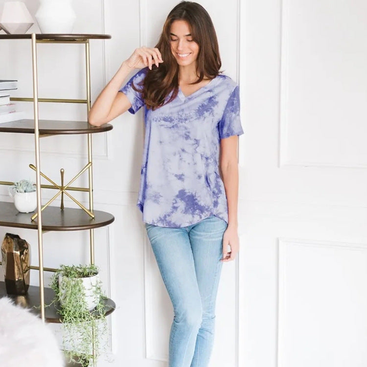 Summer Women Tie Dyed Printed Loose Short Sleeved Top T shirt Women