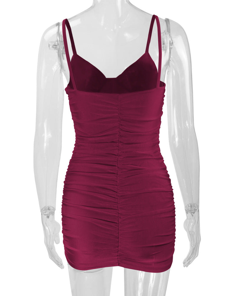 Type Hip Dress Low Collar Pleated Sexy Women Clothing