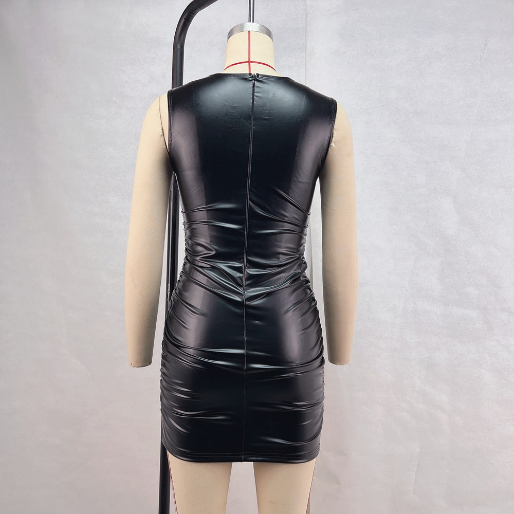 Women Faux Leather Sexy Slim Hip Dress Nightclub