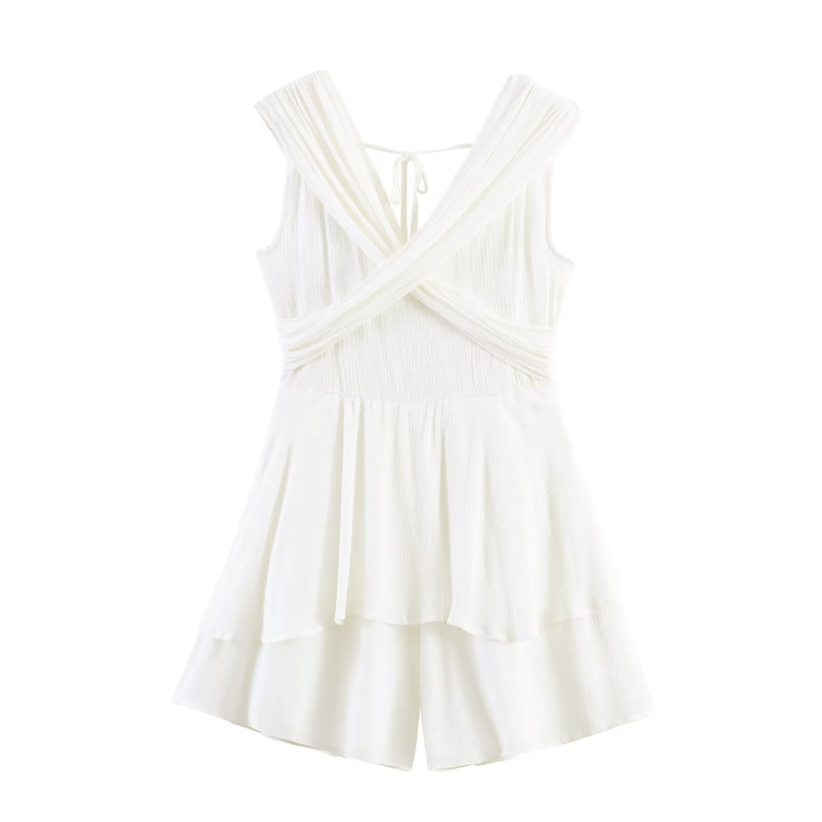 Women Clothing Spring Fashionable Simple Casual Cross Short White Jumpsuit