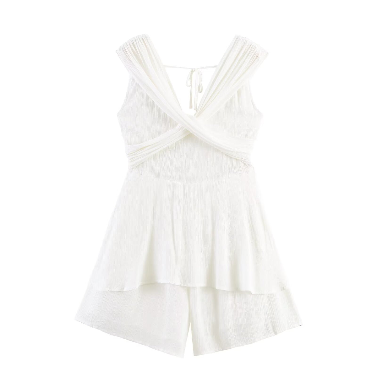 Women Clothing Spring Fashionable Simple Casual Cross Short White Jumpsuit