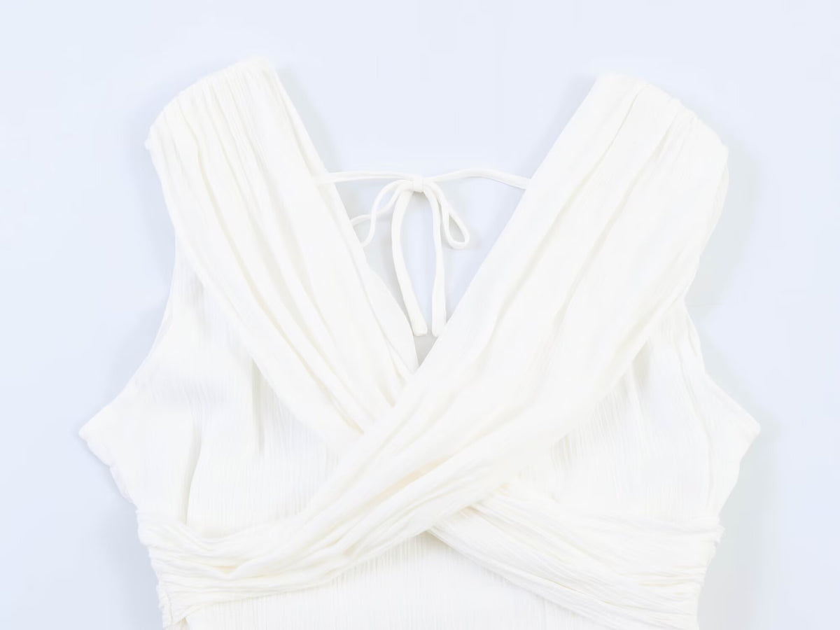 Women Clothing Spring Fashionable Simple Casual Cross Short White Jumpsuit