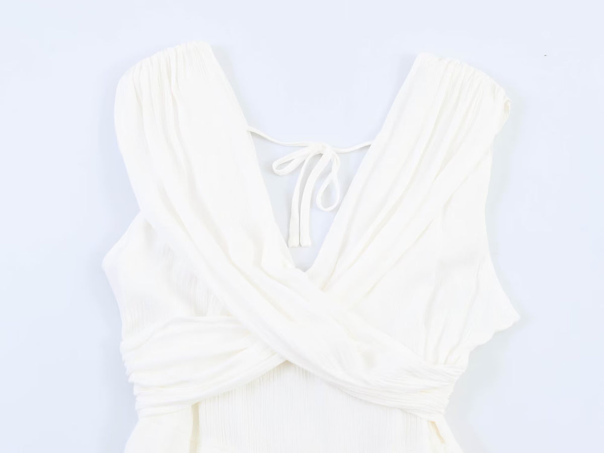 Women Clothing Spring Fashionable Simple Casual Cross Short White Jumpsuit