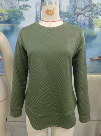 Autumn Winter Solid Color round Neck Loose Long Sleeved Sweater Plaid Top Women