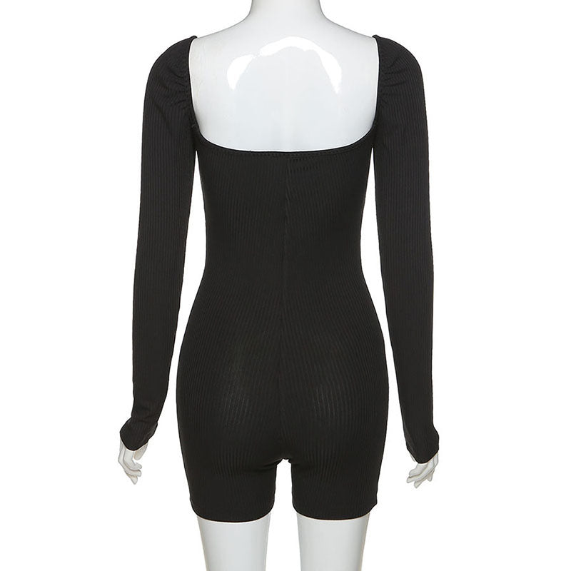 Summer Women Clothing Long Sleeve Square Neck Home Backless Slim Fit Bottoming Women Romper
