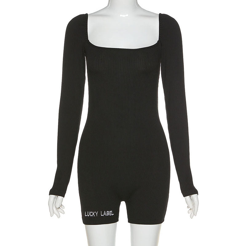 Summer Women Clothing Long Sleeve Square Neck Home Backless Slim Fit Bottoming Women Romper