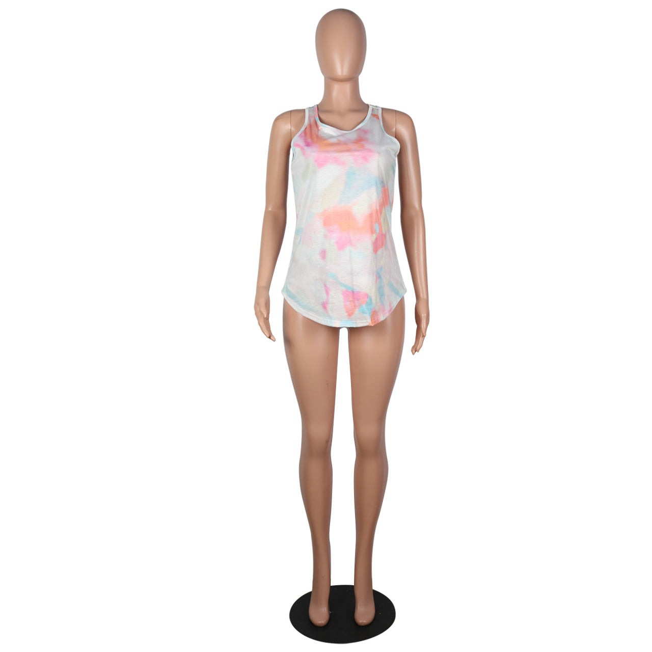 Popular Women Clothing Gradient Color Tie-Dye Loose Top Vest T-shirt