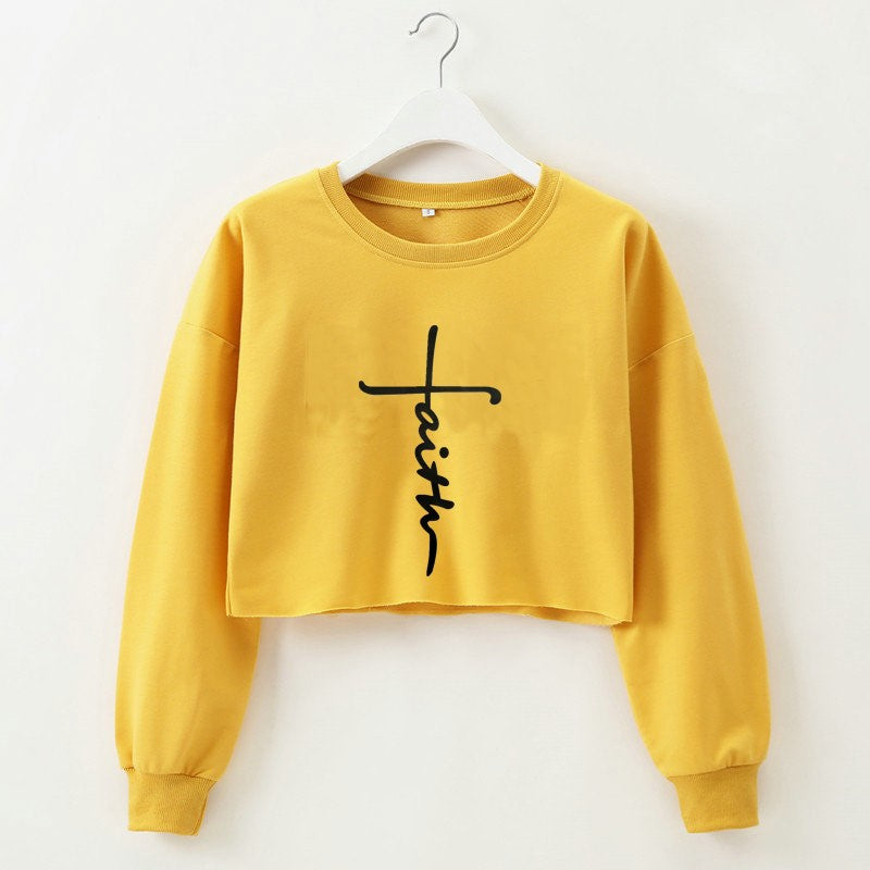Street Autumn Winter Women Wear Sweatshirt Letter Graphic Print Cropped Long Sleeves Round Neck Top Women