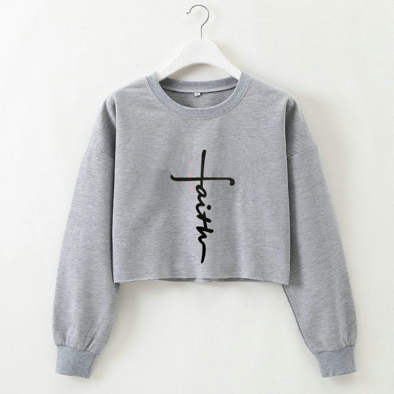 Street Autumn Winter Women Wear Sweatshirt Letter Graphic Print Cropped Long Sleeves Round Neck Top Women