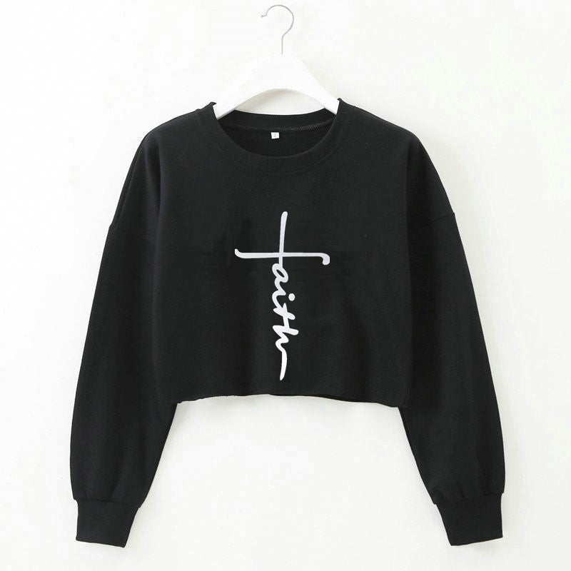 Street Autumn Winter Women Wear Sweatshirt Letter Graphic Print Cropped Long Sleeves Round Neck Top Women