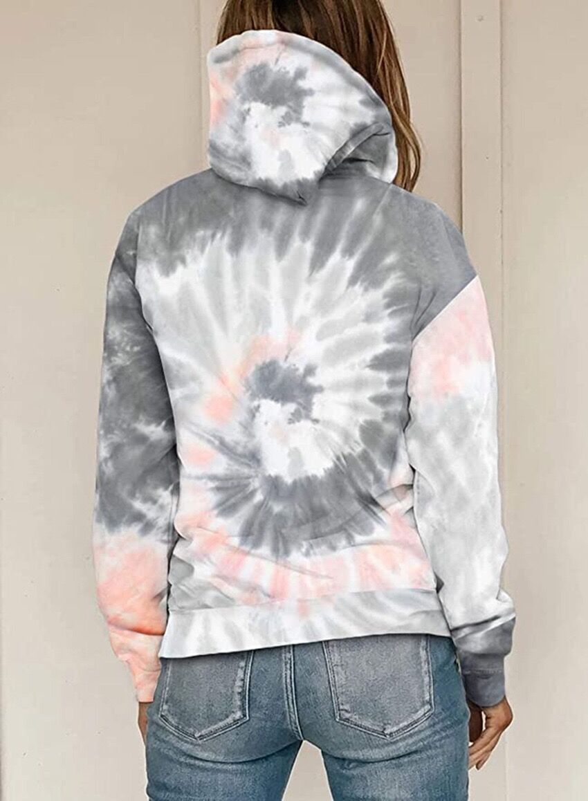 Fall Winter Women Clothing Loose Tie Dye Printed Hooded Long Sleeve Hoodie