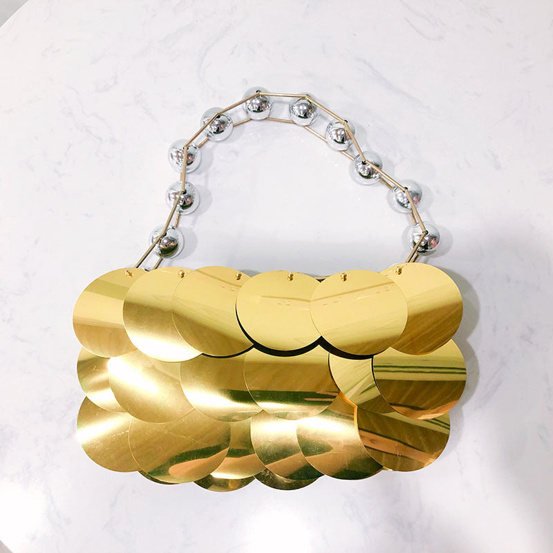 Casual Stringed Pearls Wafer Bag Platinum Sequined Handmade Beaded Handbag Women