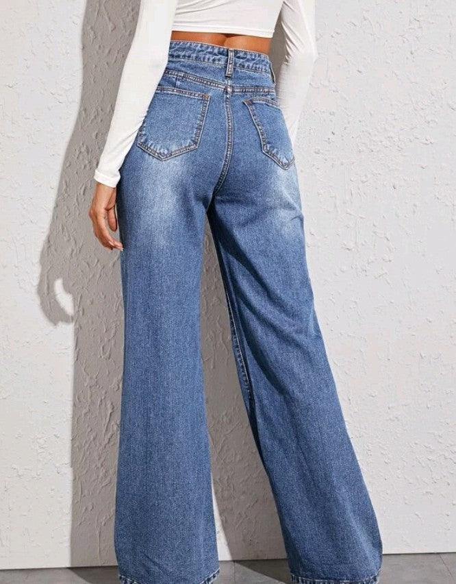 Women Loose High-Waist Wide-Leg Jeans Popular
