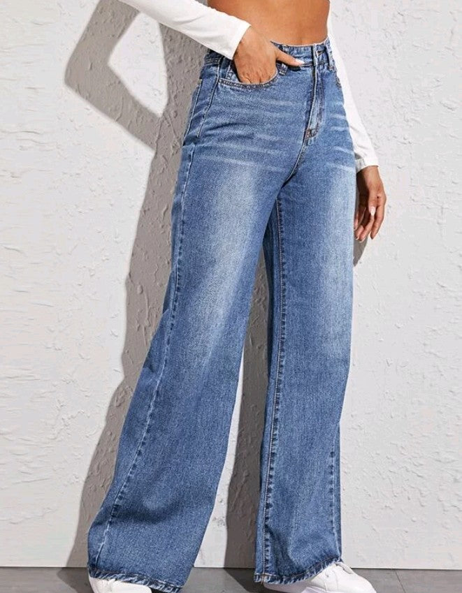 Women Loose High-Waist Wide-Leg Jeans Popular