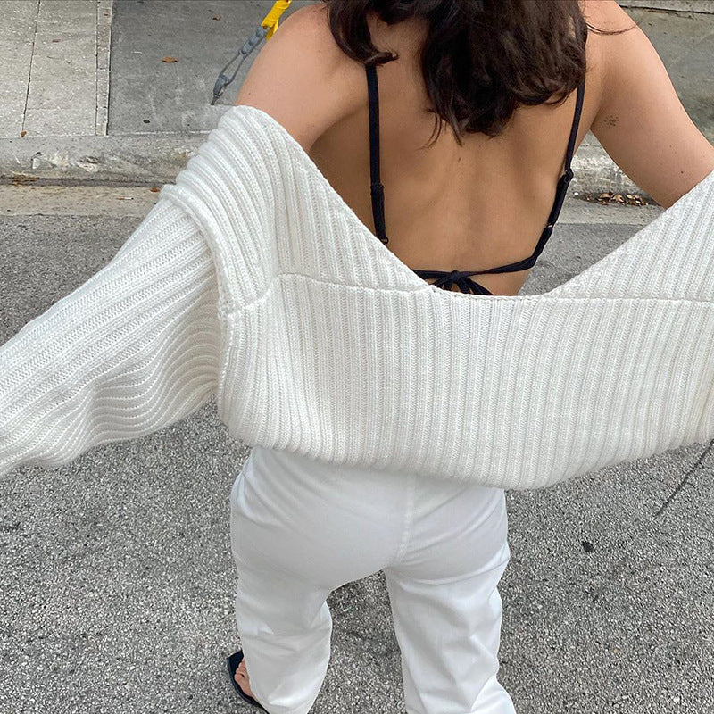 Autumn Woolen Top Sexy All-Matching Ultra Short Long Sleeve Sweater Coat