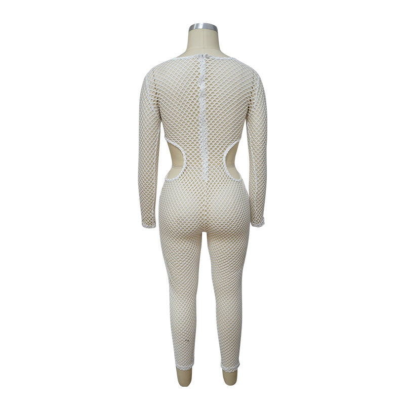 Long Sleeve Sunken Stripe Wide Leg High Elastic Jumpsuit