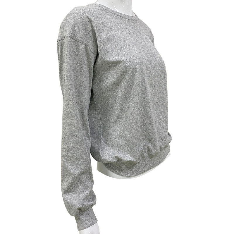 round Neck Loose Top Backless Chain Sports Long-Sleeved T- for Women Sweatshirt