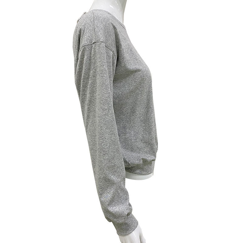 round Neck Loose Top Backless Chain Sports Long-Sleeved T- for Women Sweatshirt