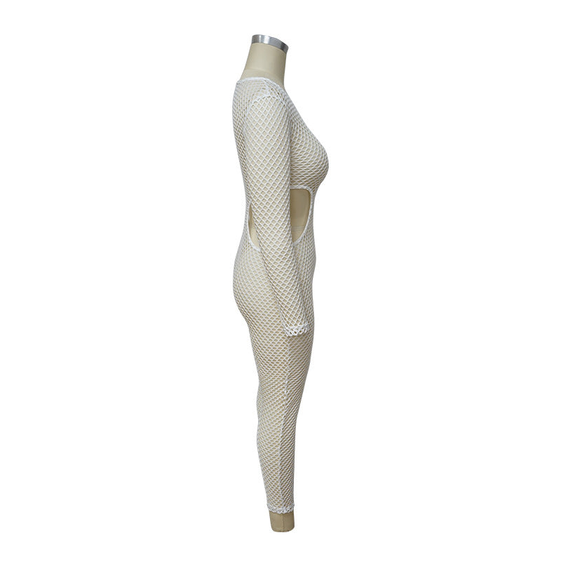 Long Sleeve Sunken Stripe Wide Leg High Elastic Jumpsuit