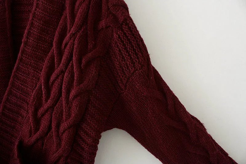Women Clothing Autumn Winter Twist Knitted Sweater Cardigan Mid-Length Coat