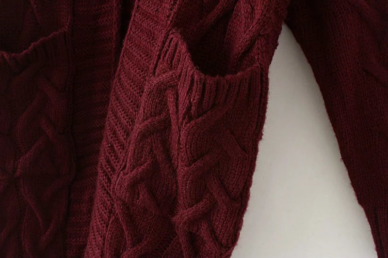 Women Clothing Autumn Winter Twist Knitted Sweater Cardigan Mid-Length Coat