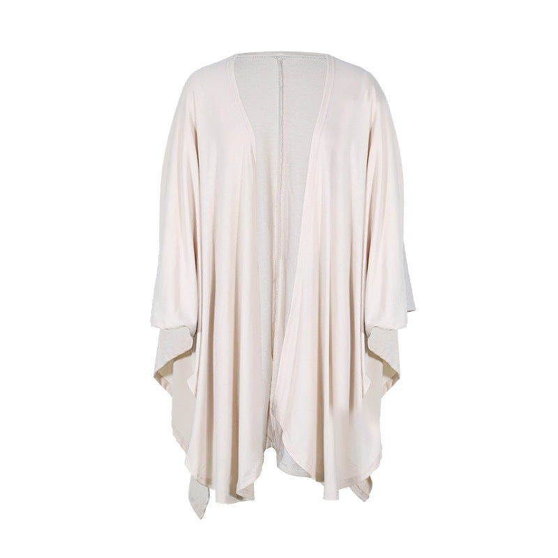 Autumn Winter Women Knitted Cardigan Mid-Length Loose Irregular Asymmetric Hem Coat