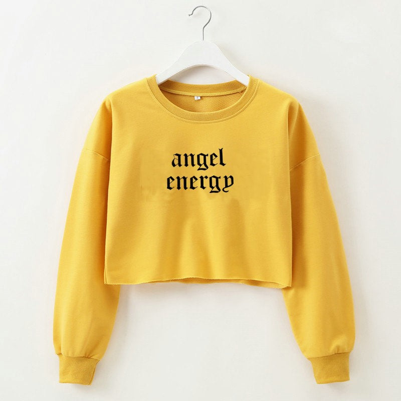 Women Clothing Angel Letter Graphic Printed Long Sleeve Short Women Sweatshirt
