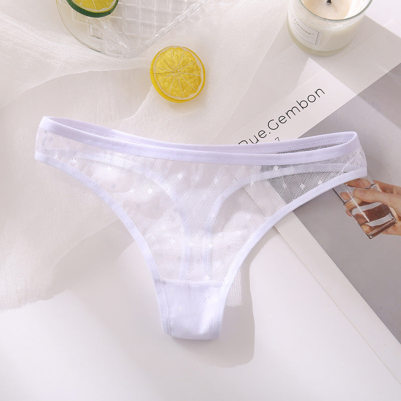 Women T Back Hollow Out Sexy Solid Color Breathable Women Underwear Low Waist High Slit Briefs