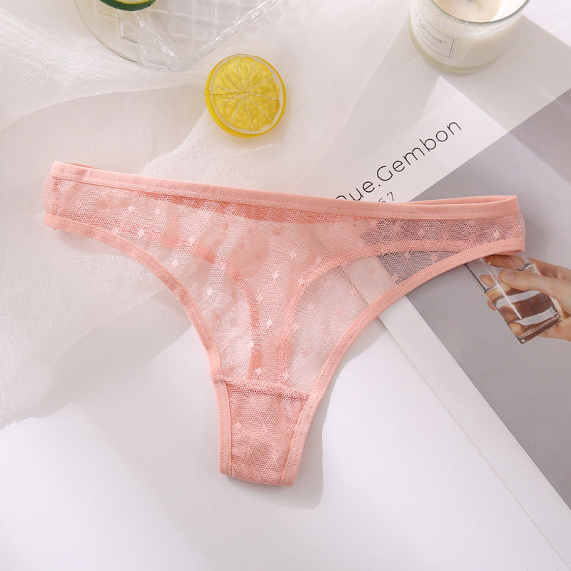 Women T Back Hollow Out Sexy Solid Color Breathable Women Underwear Low Waist High Slit Briefs