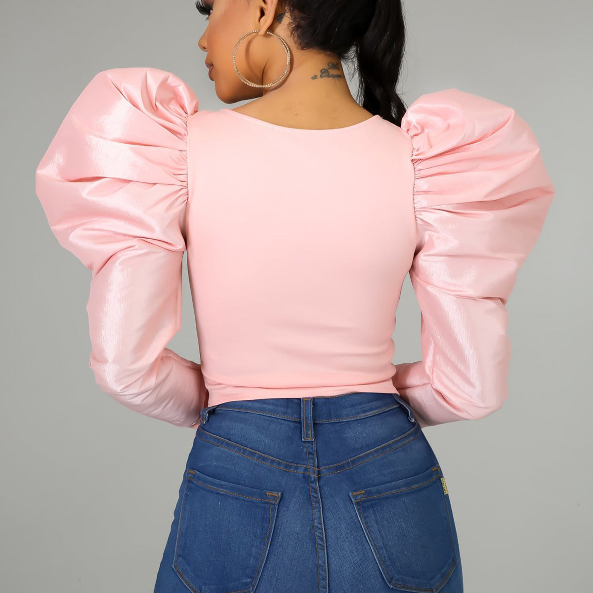 Spring Summer New Women Clothing Niche Puff Sleeve Long Sleeve Top T-shirt Trendy