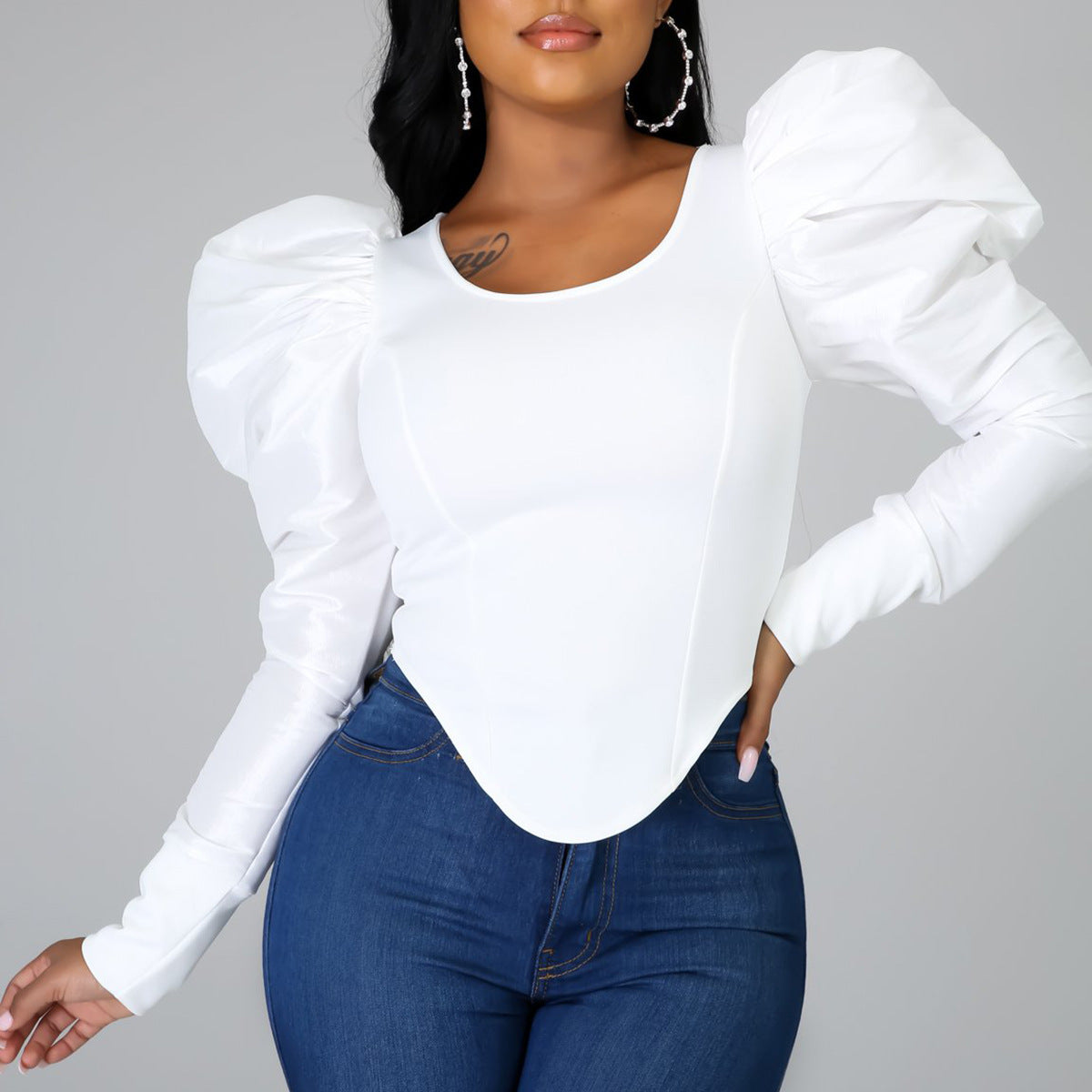 Spring Summer New Women Clothing Niche Puff Sleeve Long Sleeve Top T-shirt Trendy