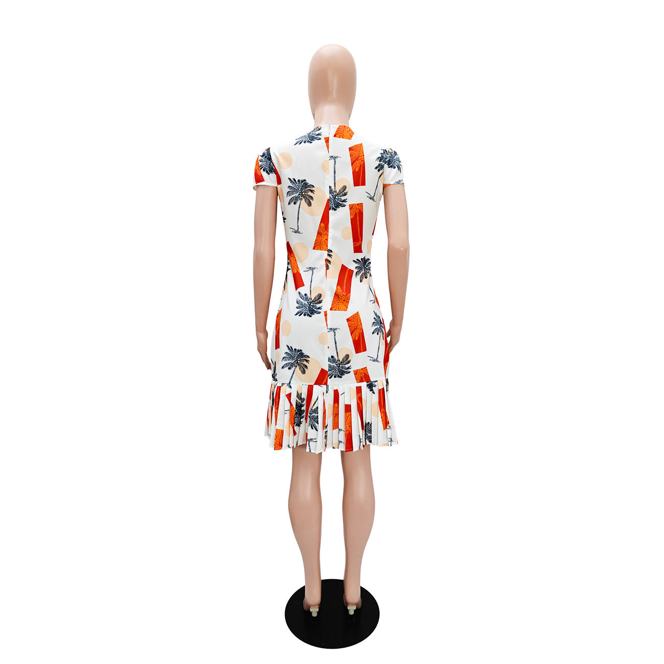 Women Printed Pleated Short Sleeve Slim Fit Dress
