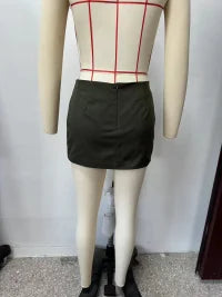 Retro Workwear Skirt Summer High Waist Pocket Skirt Women